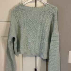 Altar'd State Mint Cable Knit Cropped Sweater